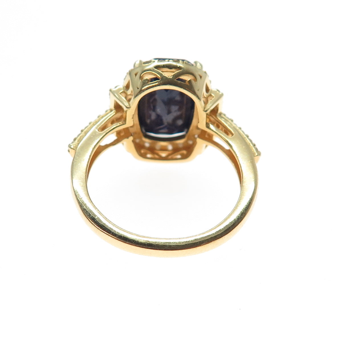 DSMK 925 Sterling Silver Gold Plated Real Diamond & Sapphire Ring Size 9.25