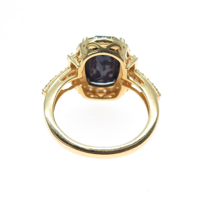 DSMK 925 Sterling Silver Gold Plated Real Diamond & Sapphire Ring Size 9.25