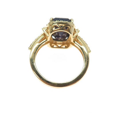 DSMK 925 Sterling Silver Gold Plated Real Diamond & Sapphire Ring Size 9.25