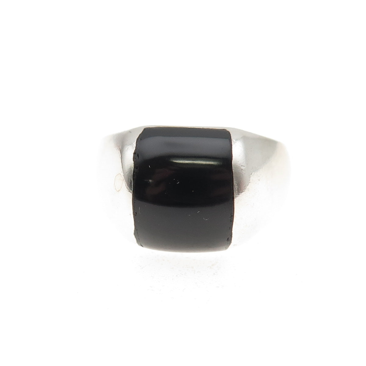 925 Sterling Silver Vintage Real Black Onyx Modernist Ring Size 6