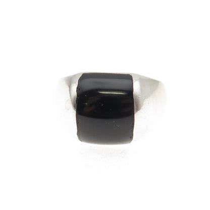 925 Sterling Silver Vintage Real Black Onyx Modernist Ring Size 6