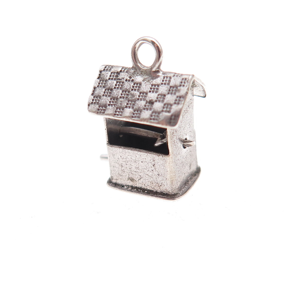 925 Sterling Silver Antique Art Deco Water Well Oxidized 3D Charm Pendant