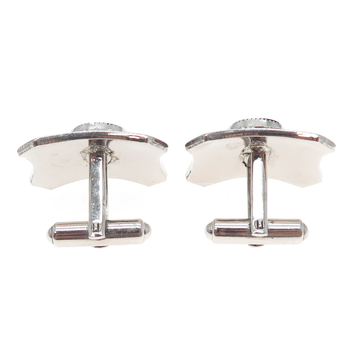 925 Sterling Silver Vintage PRK Real Round-Cut Black Onyx Cufflinks