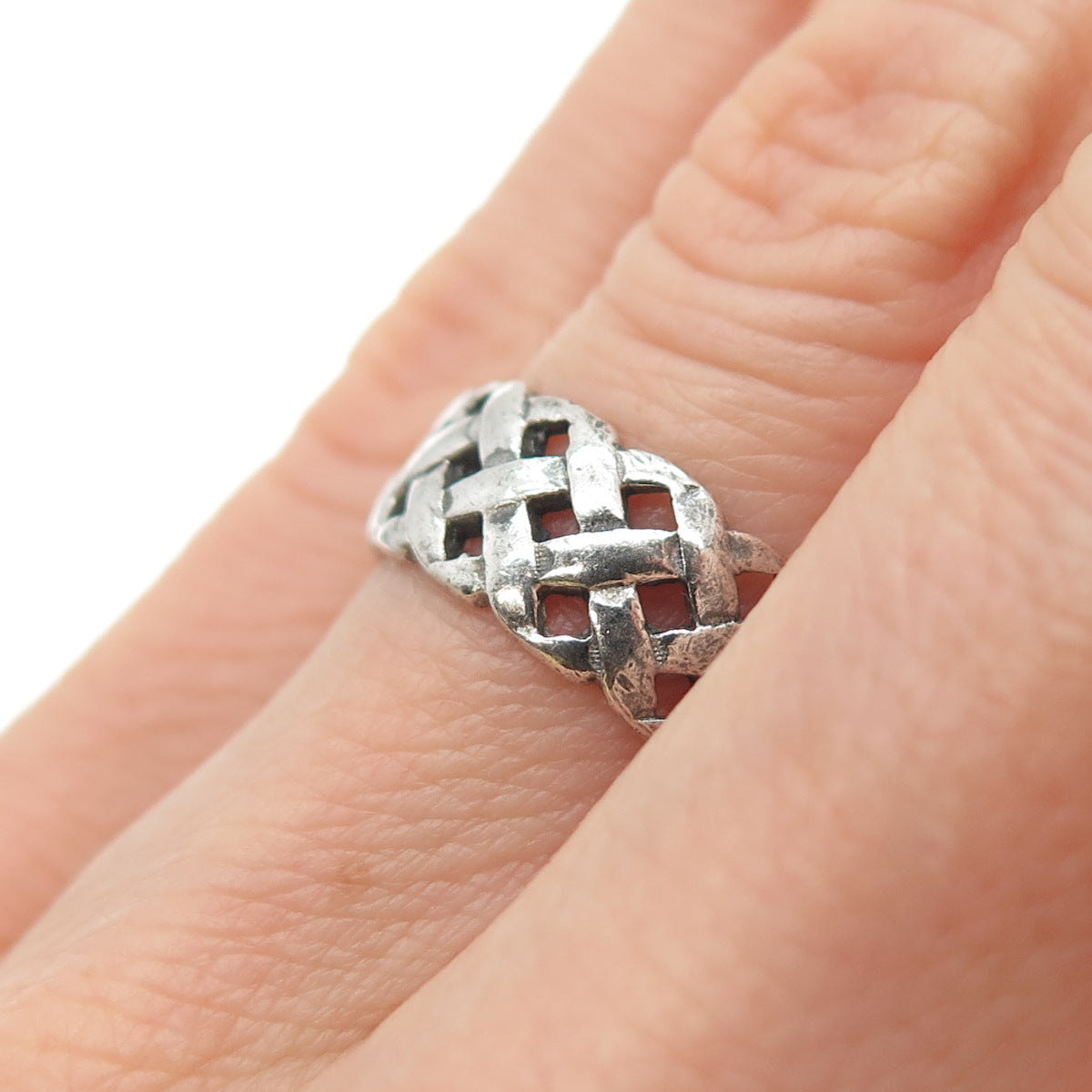 925 Sterling Silver Vintage Woven Oxidized Band Ring Size 4.75