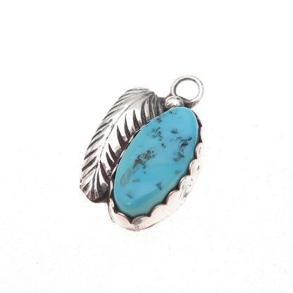 Old Pawn 925 Sterling Silver Vintage Southwestern Turquoise Feather Pendant