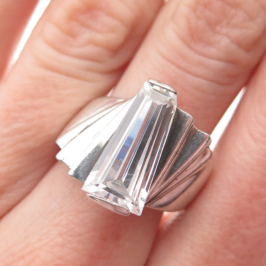 MORNING SUN 925 Sterling Silver Vintage C Z Modernist Oxidized Ring Size 7