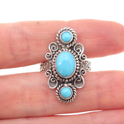 925 Sterling Silver Vintage Real Sleeping Beauty Turquoise Ring Size 8.5