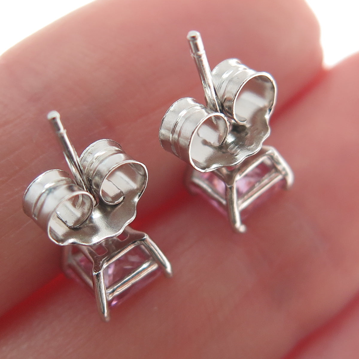 925 Sterling Silver Princess-Cut Pink C Z Stud Earrings