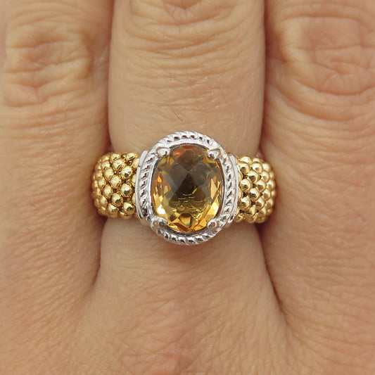 925 Sterling Silver 1/10 14K Gold Filled Italy Citrine Popcorn Ring Size 9.75