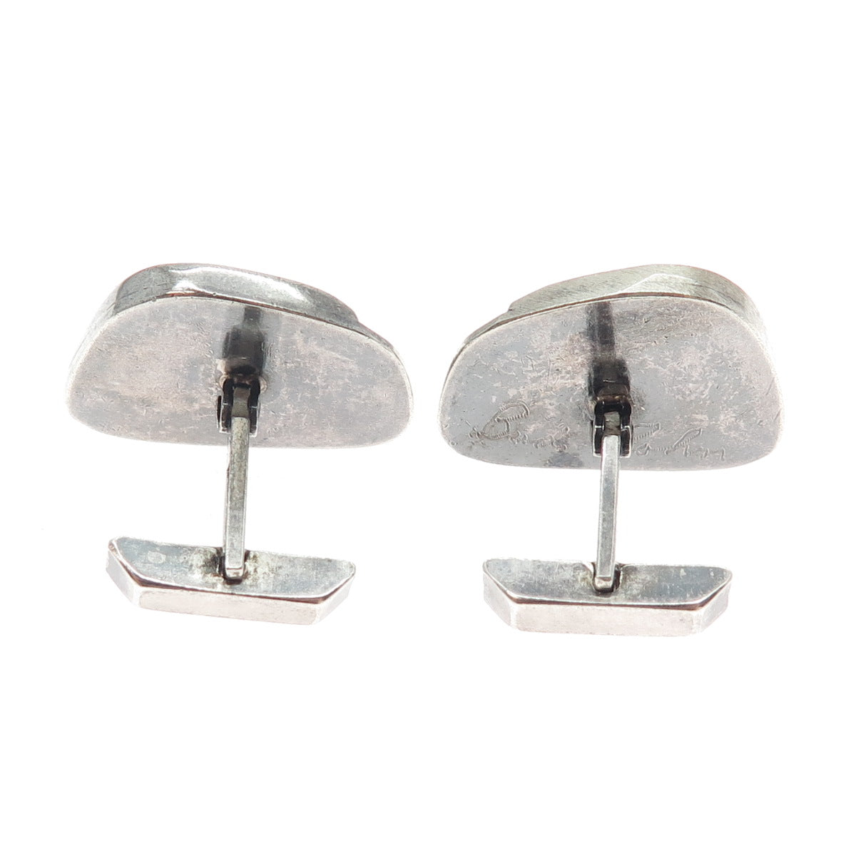 BUD COLIN 925 Sterling Silver Vintage Real Agate Modernist Oxidized Cufflinks