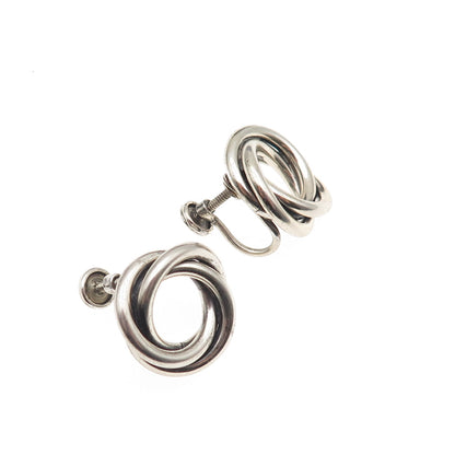 Beau Sterling Silver Antique Art Deco Interlocked Trinity Screw Back Earrings