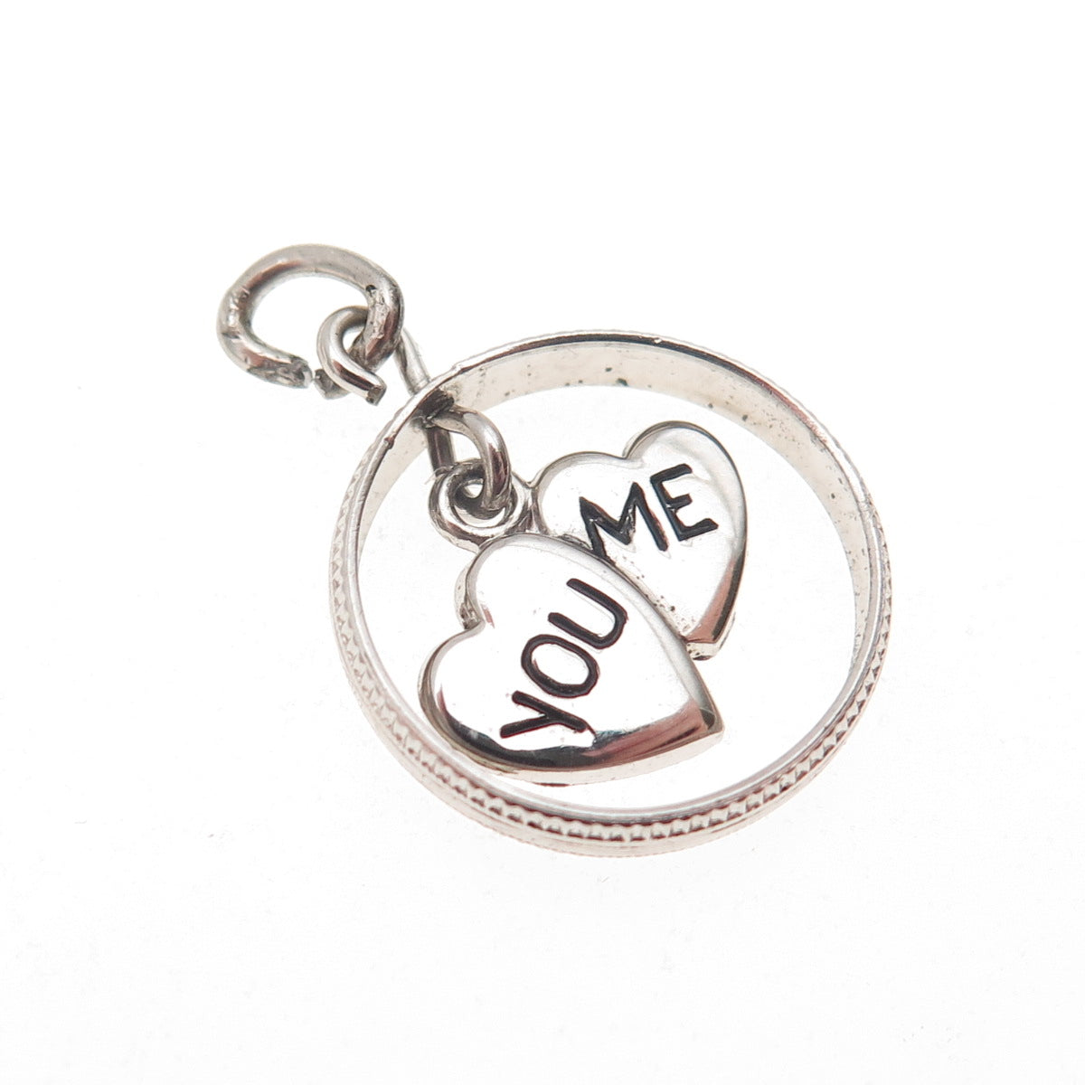 925 Sterling Silver Vintage You & Me Heart Mini Charm Pendant