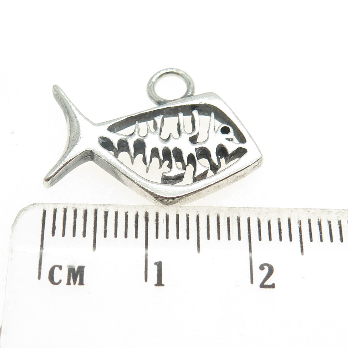 925 Sterling Silver Vintage Fish Bones Minimalist Charm Pendant