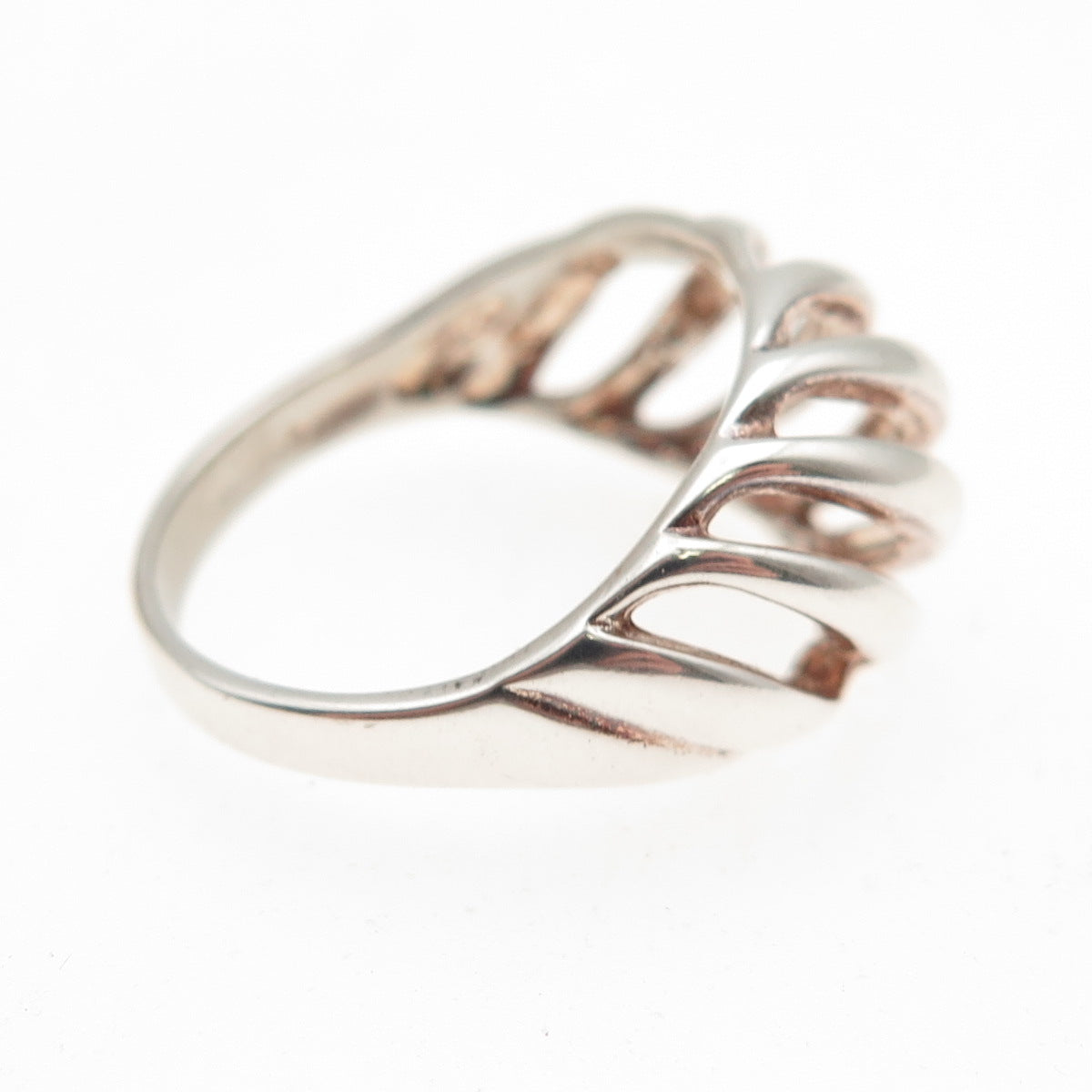 925 Sterling Silver Vintage Modernist Ribbed Dome Ring Size 6