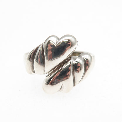 925 Sterling Silver Vintage Modernist Heart Oxidized Bypass Ring Size 5.75