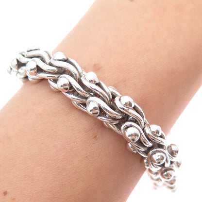 925 Sterling Vintage Mexico Byzantine Beaded Heavy 72.3g Oxidized Bracelet 7.75"