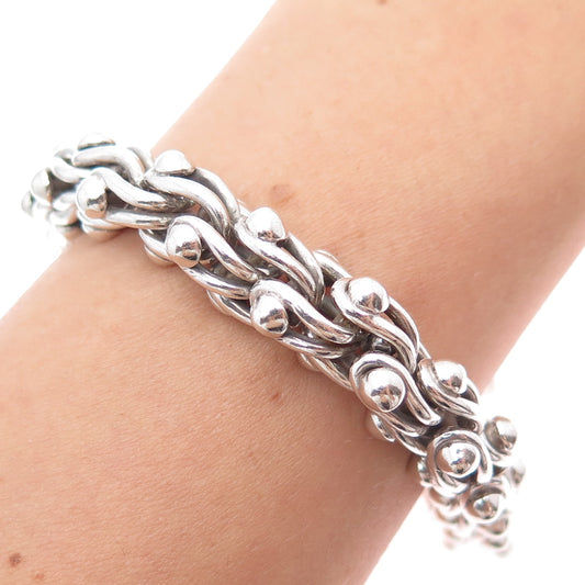 925 Sterling Vintage Mexico Byzantine Beaded Heavy 72.3g Oxidized Bracelet 7.75"