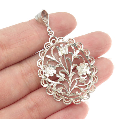 925 Sterling Silver Vintage Turkey Ornate Floral Pendant