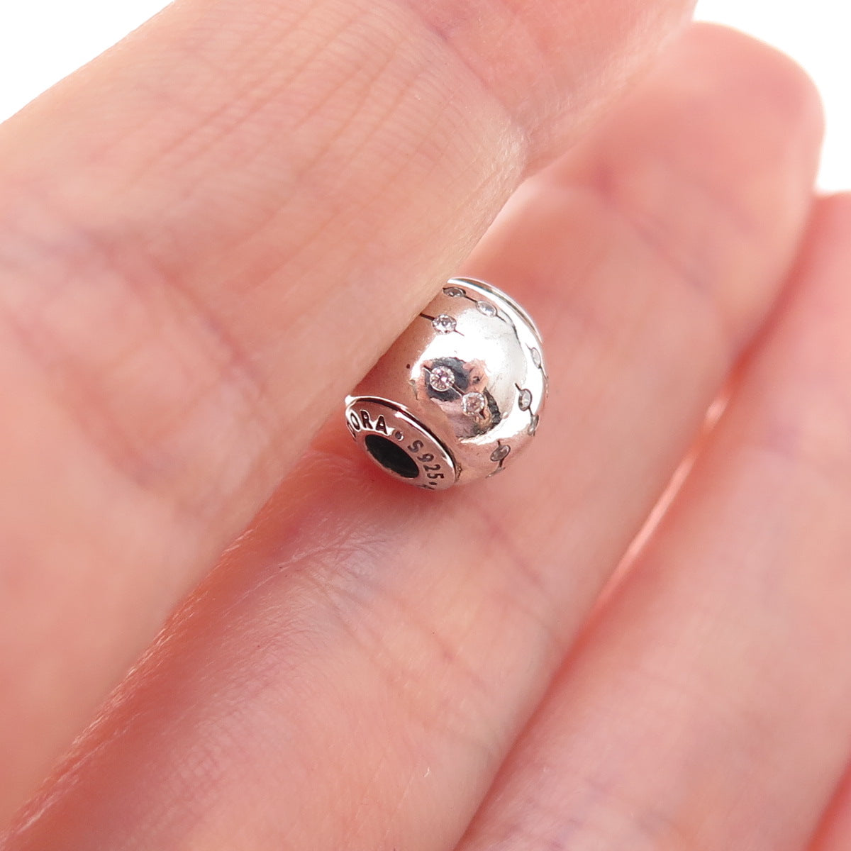 Pandora 925 Sterling Silver C Z Essence Collection Trust Slide Bead Charm