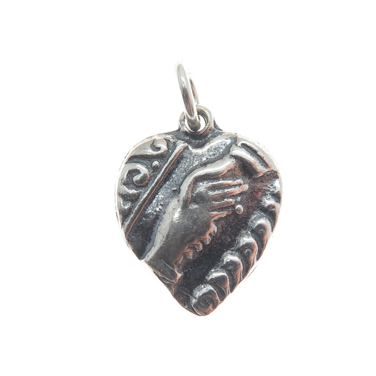 925 Sterling Silver Vintage Handshake Heart Oxidized Minimalist Charm Pendant
