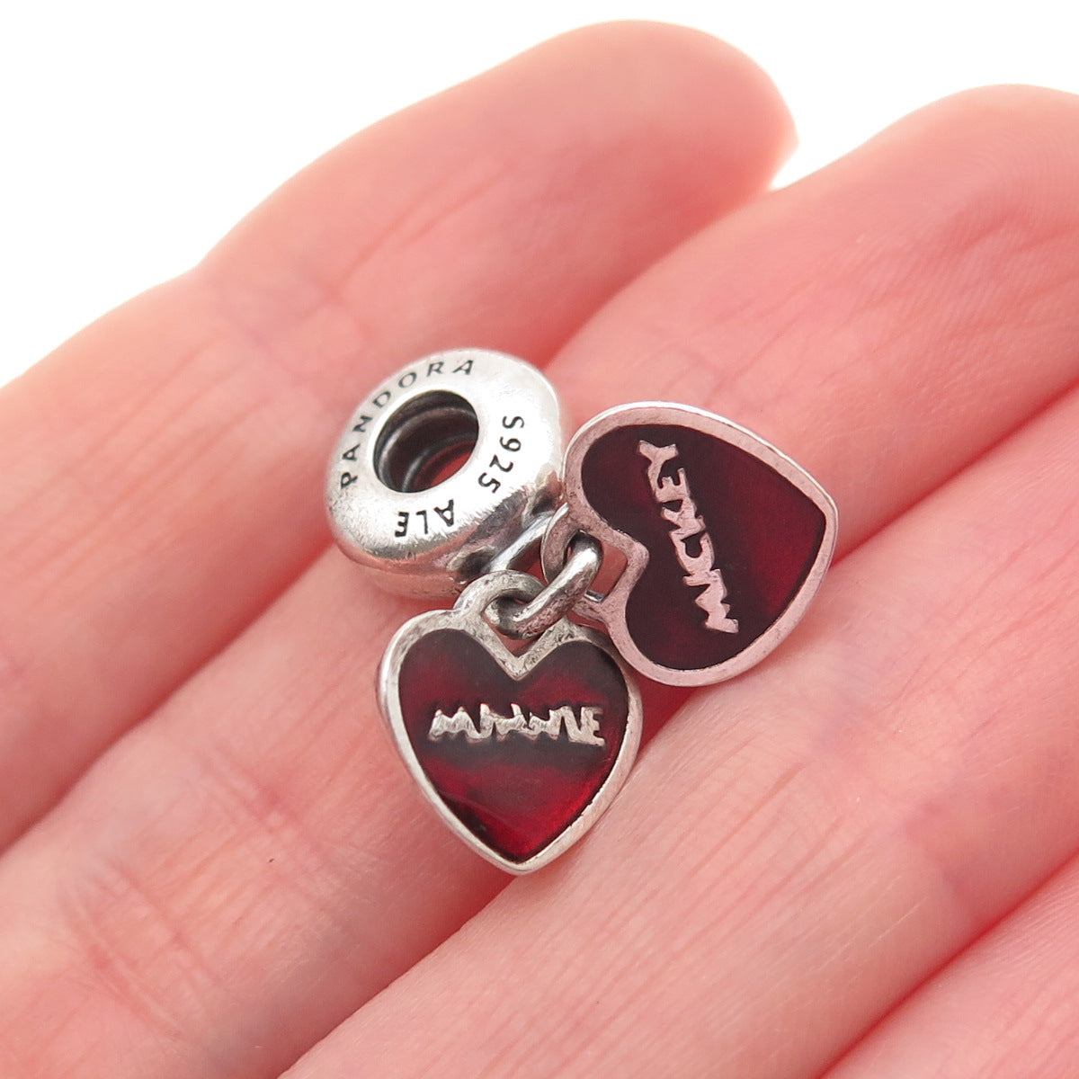 PANDORA & DISNEY 925 Sterling Enamel C Z Mickey Minnie Mouse Heart Dangle Charm