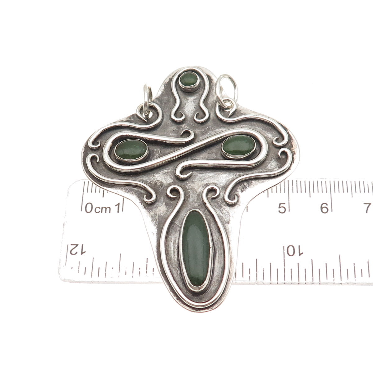 Stanley Bain Navajo Old Pawn 925 Sterling Vintage Jade Cross Centerpiece Pendant