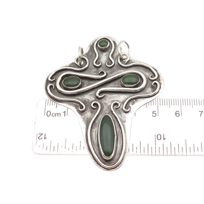Stanley Bain Navajo Old Pawn 925 Sterling Vintage Jade Cross Centerpiece Pendant