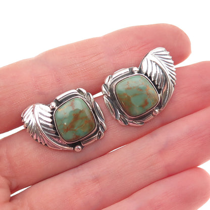 Old Pawn 925 Sterling Silver Vintage Royston Turquoise Feather Tribal Earrings