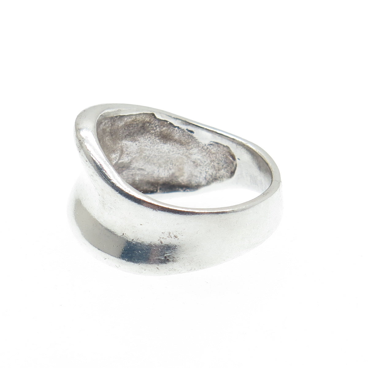 925 Sterling Silver Vintage Modernist Wavy Oxidized Ring Size 6.75