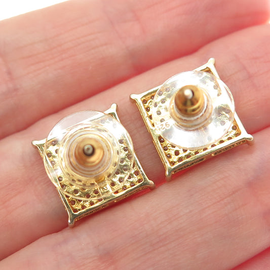 925 Sterling Silver Gold Plated Round-Cut C Z Sparkle Square Stud Earrings