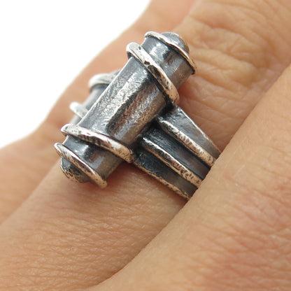 SMS 925 Sterling Silver Vintage Modernist Scroll Oxidized Ring Size 6.75