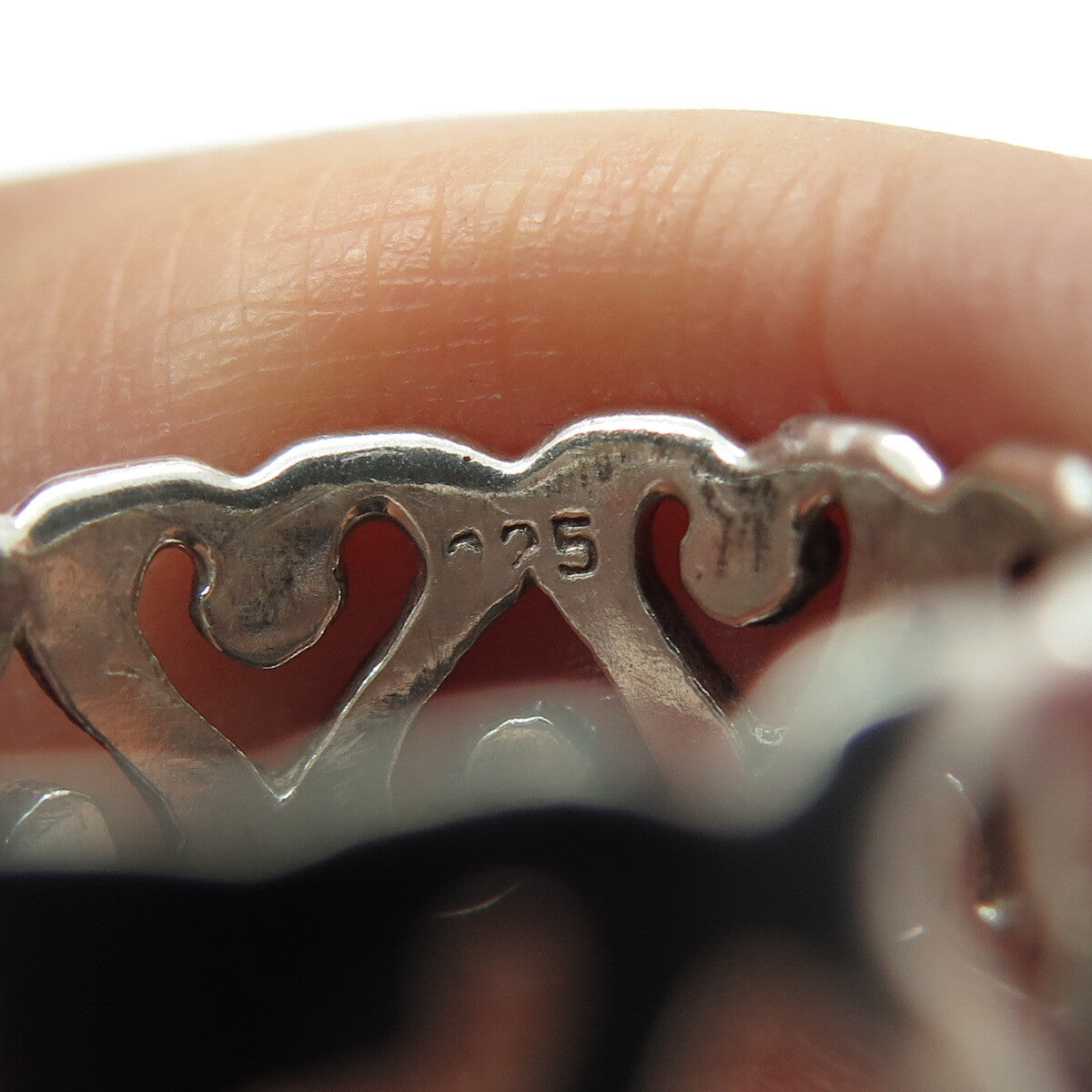 925 Sterling Silver Vintage Heart Link Band Ring Size 7.25