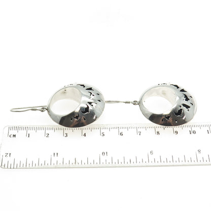 925 Sterling Silver Vintage Modernist Shadow Box Crescent Dangle Earrings