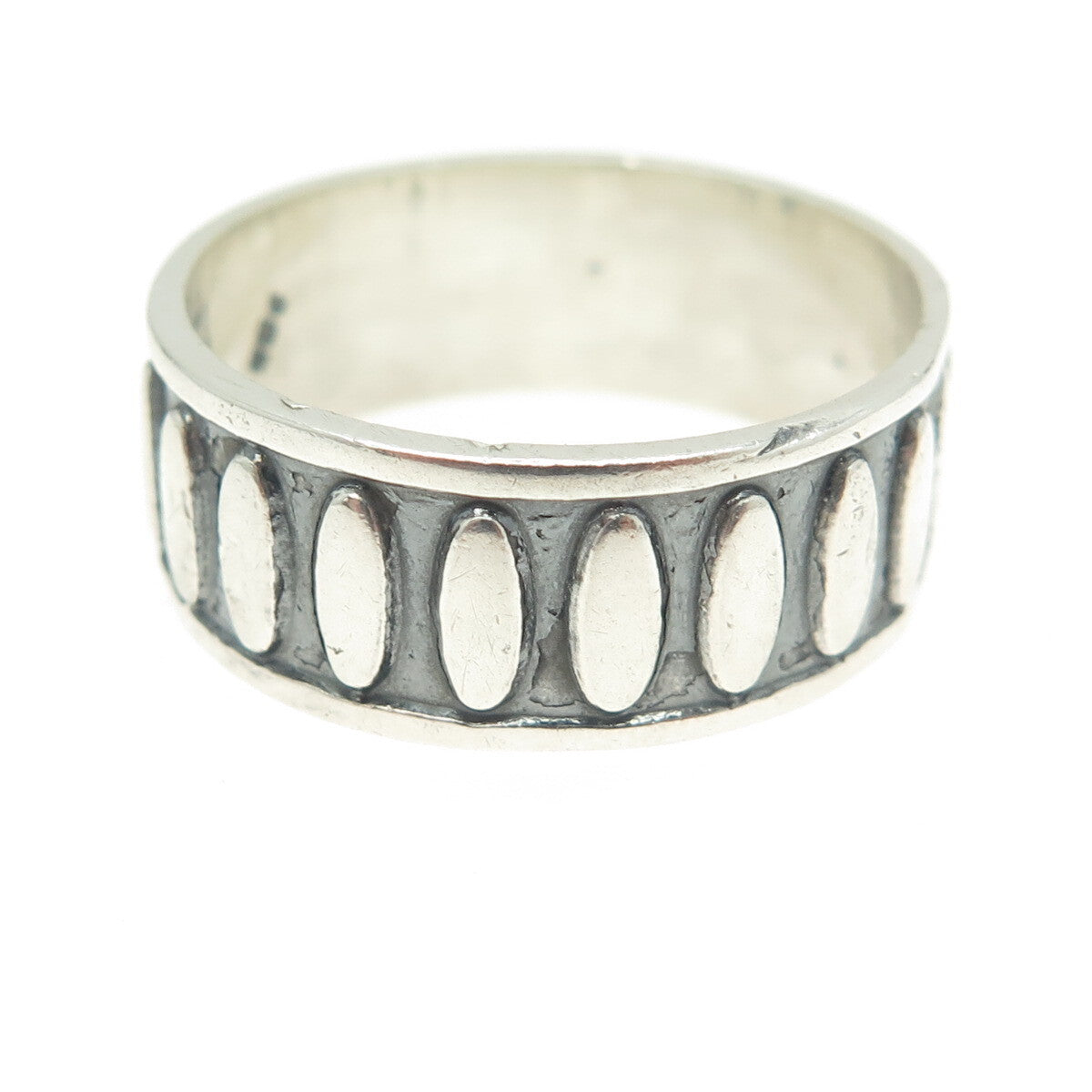 925 Sterling Silver Vintage Mexico Oval All Around Band Ring Size 12.5