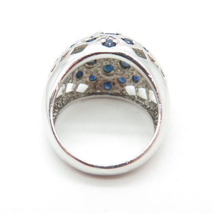 MICHELLE ALBALA Sterling Silver Vintage Real Round-Cut Sapphire Dome Ring Size 6