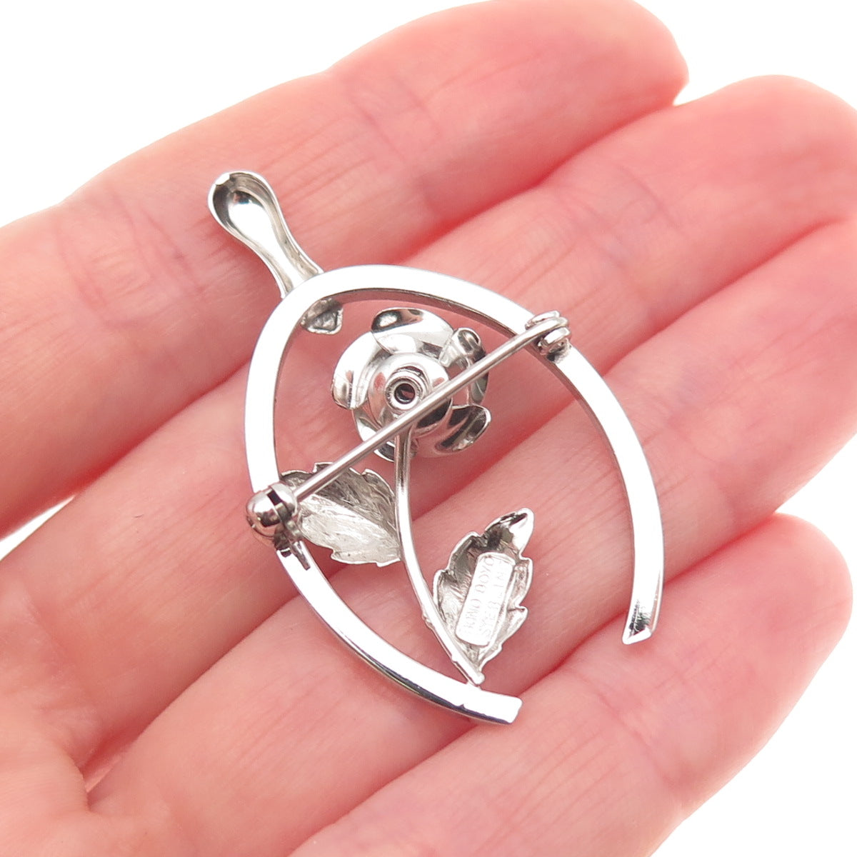 BOND BOYD 925 Sterling Silver Vintage Wishbone Rose Flower Pin Brooch