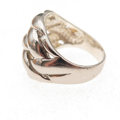925 Sterling Silver Vintage Modernist Woven Oxidized Ring Size 7