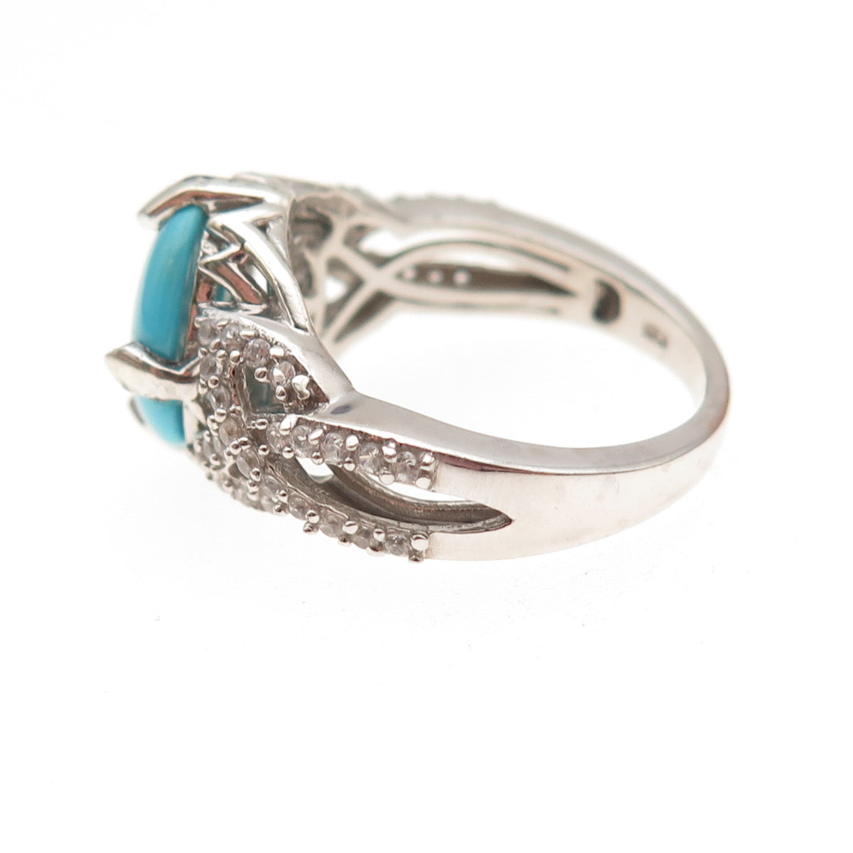 Chuck Clemency 925 Sterling Silver Real Turquoise & White Topaz Ring Size 8