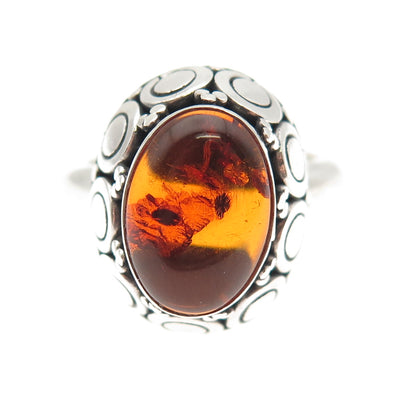 SUARTI BALI 925 Sterling Silver Vintage Real Amber Modernist Ring Size 10