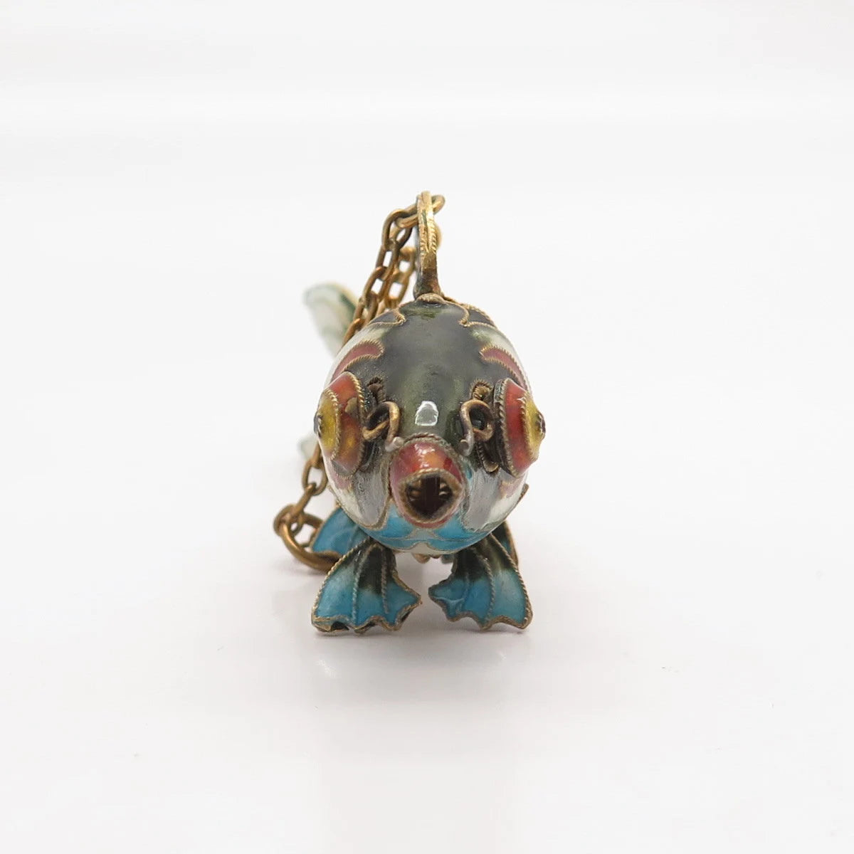 925 Sterling Silver Gold Plated Antique Enamel Chinese Chatelaine Koi Fish Fob