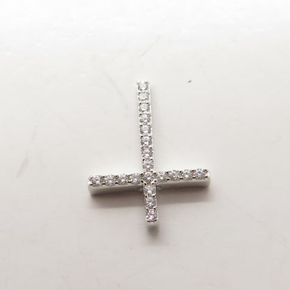 HAN 925 Sterling Silver Pave C Z Cross Slide Pendant
