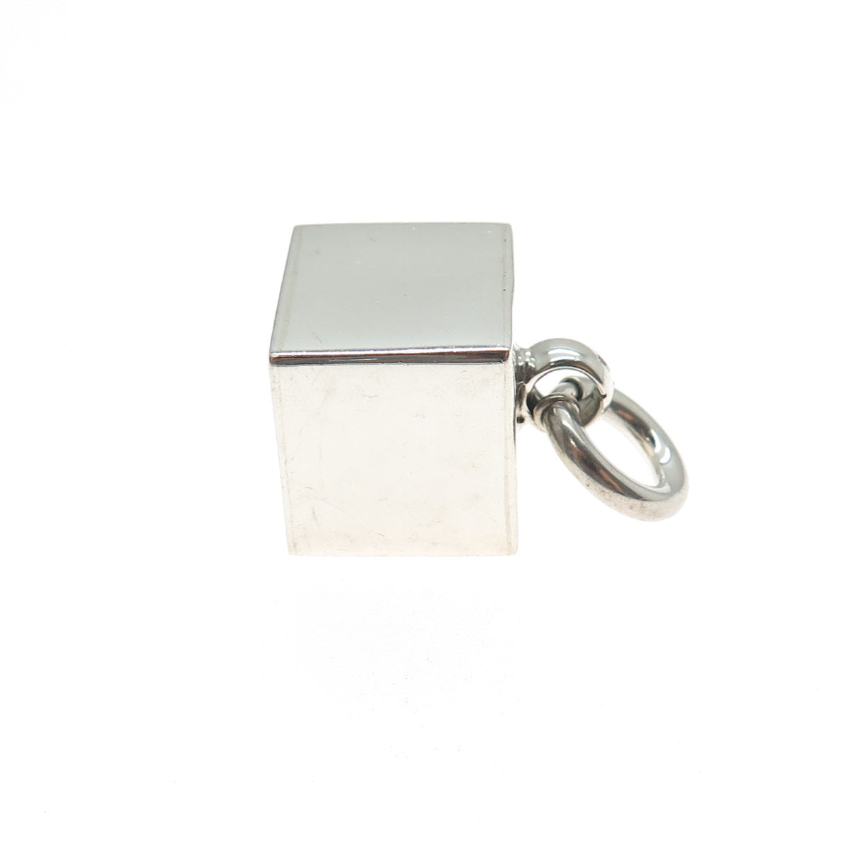 925 Sterling Silver Vintage Cube Spring Ring Mini 3D Charm Pendant