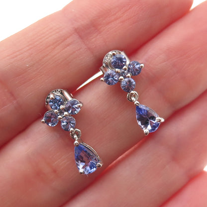Chuck Clemency Sterling Silver Real Round & Pear-Cut Tanzanite Dangle Earrings