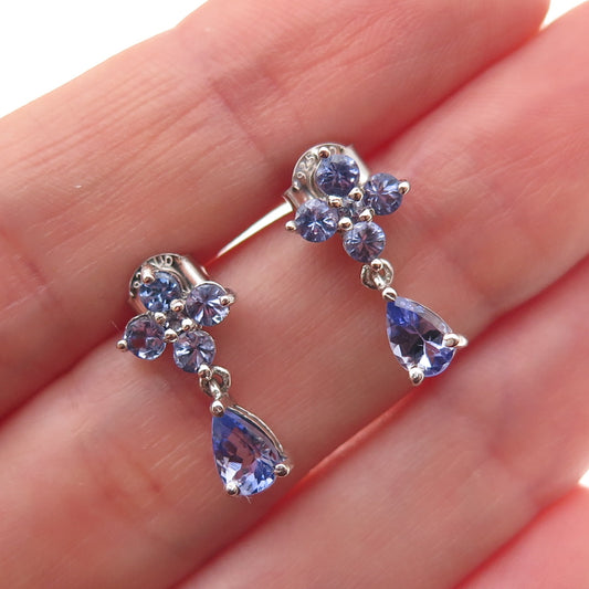 Chuck Clemency Sterling Silver Real Round & Pear-Cut Tanzanite Dangle Earrings