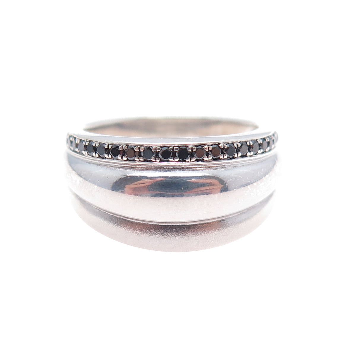 925 Sterling Silver Vintage BMD Real Round-Cut Black Spinel Ring Size 6.5