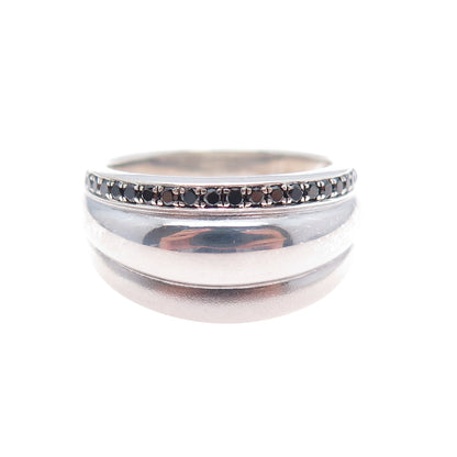 925 Sterling Silver Vintage BMD Real Round-Cut Black Spinel Ring Size 6.5