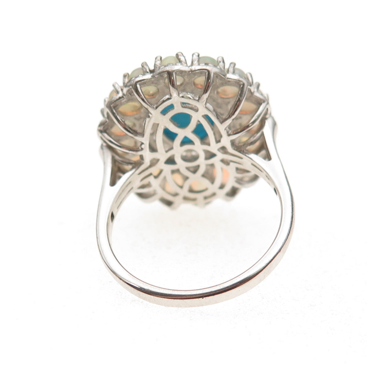 D'Joy 925 Sterling Silver Real Turquoise Opal & White Topaz Ring Size 8