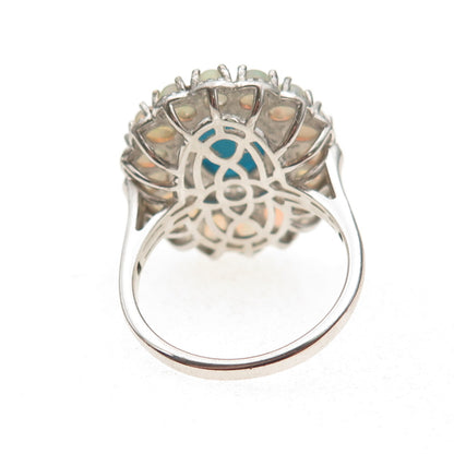 D'Joy 925 Sterling Silver Real Turquoise Opal & White Topaz Ring Size 8