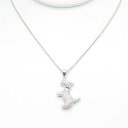 925 Sterling Silver Round-Cut C Z Scottish Terrier Dog Cable Chain Necklace 16"