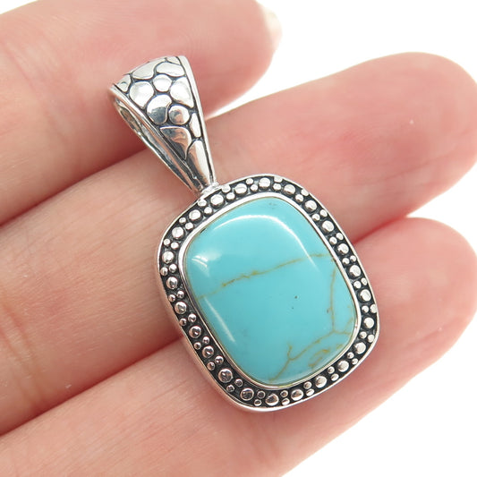 925 Sterling Silver Vintage Real Turquoise Kali Granulated Pendant